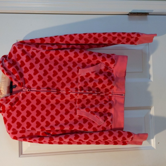 GapKids Vintage Y2K Heart Zip Up Hoodie Velour Girls XXL 14-16 Pink Red Full Zip - Picture 3 of 11